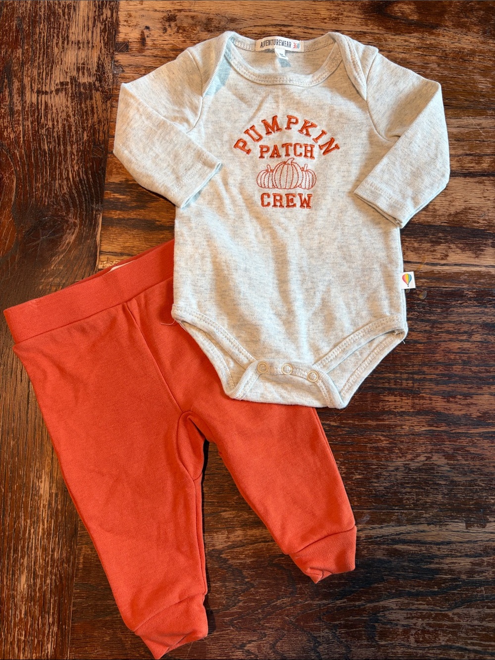Beige & Orange "Pumpkin Patch Crew" One-Piece Set
